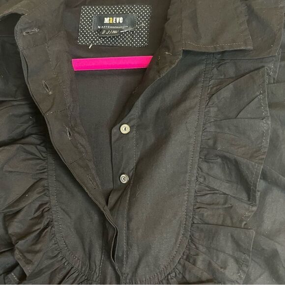 Maeve Anthropologie Button Front Ruffled Little Black Mini Dress Size 4 - Picture 8 of 13